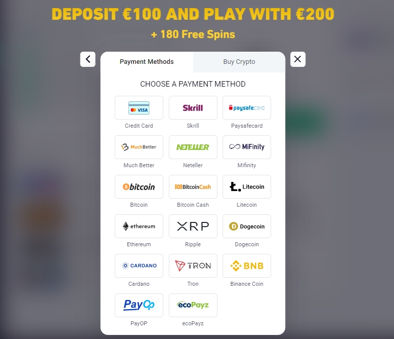 List of Accepted Payment Options At BitStarz Casino